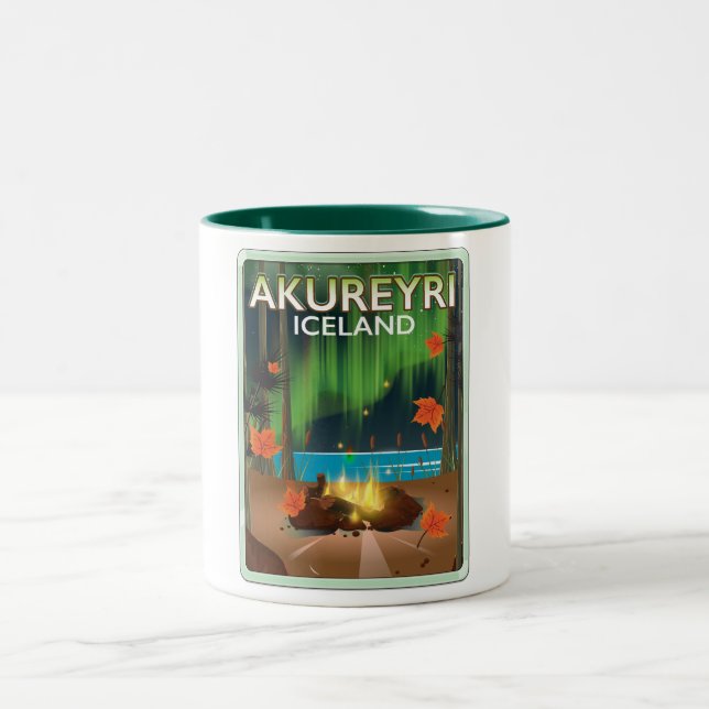 Tasse 2 Couleurs Akureyri Islande affiche voyage (Centre)