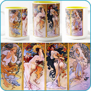 Tasse 2 Couleurs Alfons (Alphonse) Mucha's "Four Seasons" Art -
