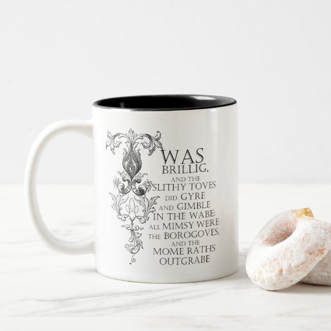 Tasse 2 Couleurs Alice Au Pays Des Merveilles Jabberwocky Poem Café (Avec donut)