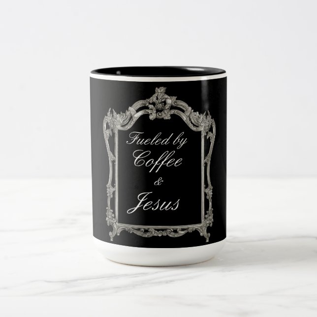 Tasse 2 Couleurs Alimenté par Café et Jésus (Centre)