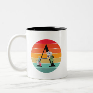 Tasse 2 Couleurs Alphabet Floral A Monogramme Rétro Coucher de Sole