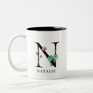 Tasse 2 Couleurs Alphabet Floral Personnalisé N Monogramme C à deux