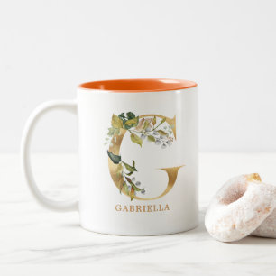 Tasse 2 Couleurs Alphabet or G Monogramme   Feuillage de feuilles