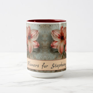Tasse 2 Couleurs Amaryllis vintage Fleurs Amaryllis Aquarelle rétro
