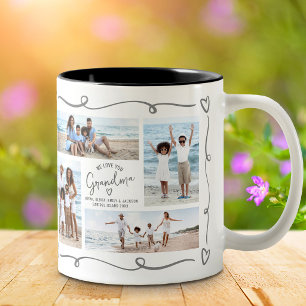 Tasse 2 Couleurs Amour à Mamie 4 Photo Dessin à la Main Gris Gribou