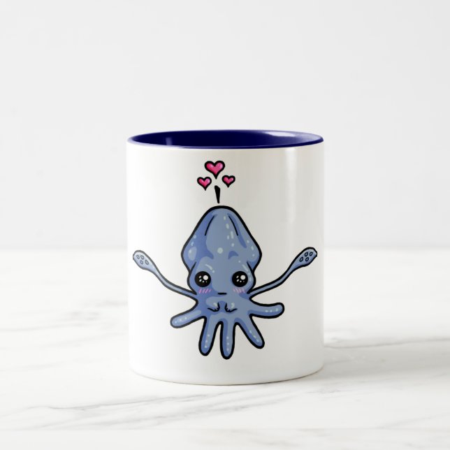 Tasse 2 Couleurs Amour de calmar (dans une tasse) (Centre)