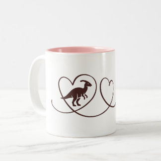 Tasse 2 Couleurs Amour de Dino - Lignes de cœur Parasaurolophus