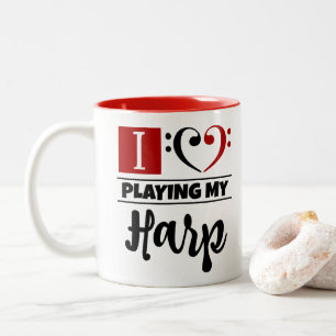 Tasse 2 Couleurs Amour du coeur I de clef basse jouant mon harpe