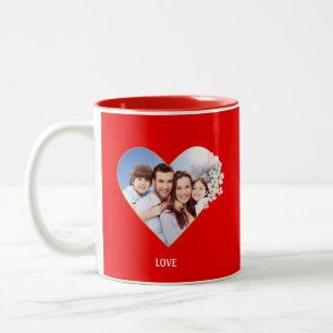Tasse 2 Couleurs Amour et cœur de famille avec des fleurs sur fond