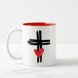 Tasse 2 Couleurs Amour et Foi Coeur Croix Chrétien Dieu Religieux