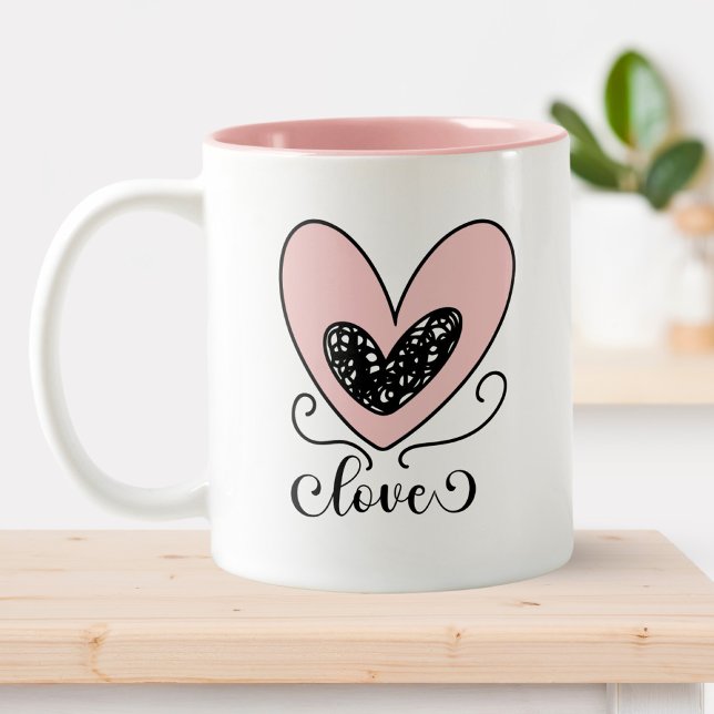 Tasse 2 Couleurs Amour moderne Coeurs mignons Joyeux Valentines Jou (Créateur téléchargé)