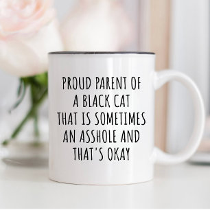 Tasse 2 Couleurs Amoureux des chats noir drôle, FIER PARENT D'UN CH