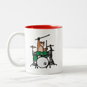 Tasse 2 Couleurs Amusant Chat Jouer Des Tambours, Batteur À Chat, 