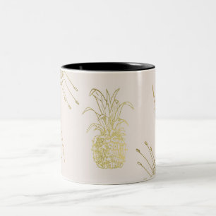 Tasse 2 Couleurs Ananas Feuille d'or tropical botanique