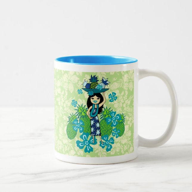 Tasse 2 Couleurs Ananas Luau Hawaiian Hula Girl (Droit)