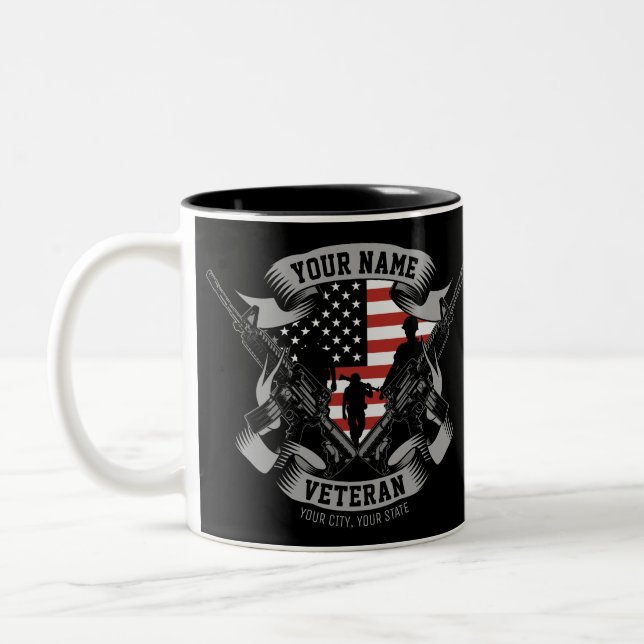 Tasse 2 Couleurs Ancien combattant américain personnalisé Fière Vet (Gauche)