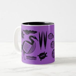 Tasse 2 Couleurs Ancien Oiseau, tortue, herbe, encre d'eau violet