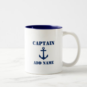 Tasse 2 Couleurs Ancre bleue Nom du capitaine Ajouter un nom ou un 