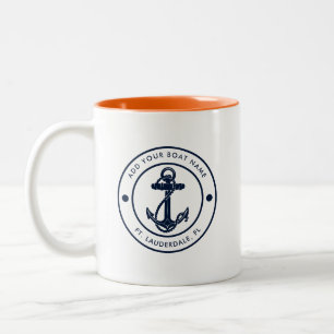 Tasse 2 Couleurs Ancre de bateau nautique bleu marine personnalisée