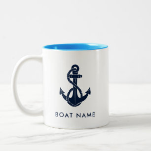 Tasse 2 Couleurs Ancre Nautical Boat Name Personnalisée