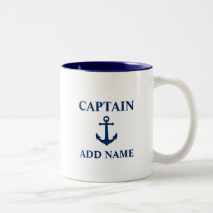 Tasse 2 Couleurs Ancre Vintage avec nom de capitaine ou nom de bate