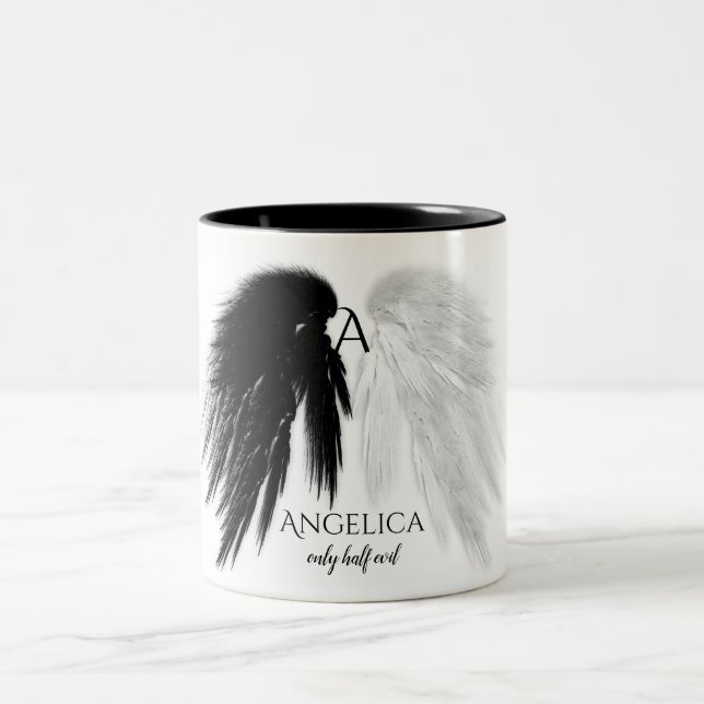 Tasse 2 Couleurs ANGEL AILES 'Seulement demi-mal' Monogramme drôle (Centre)