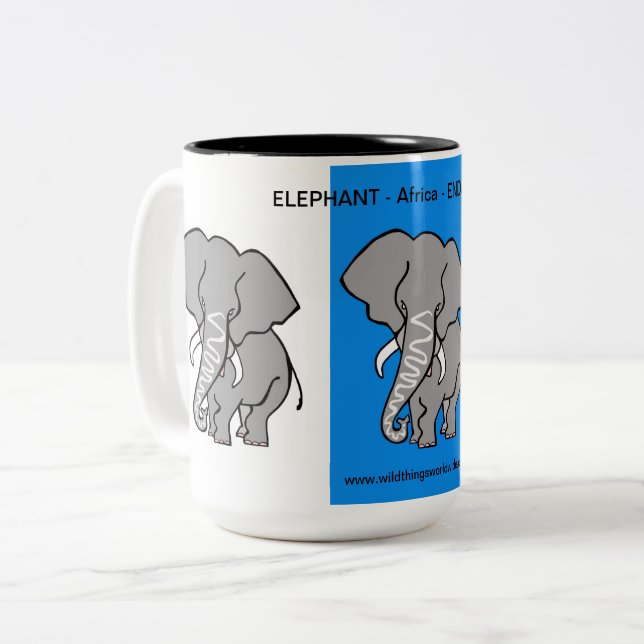 Tasse 2 Couleurs Animal africain - Cool ELEPHANT - Faune - (Devant gauche)