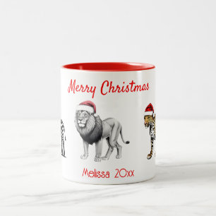 Tasse 2 Couleurs Animaux de la faune Leopard Lion Zebra Christmas