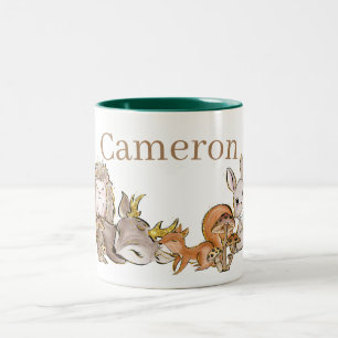 Tasse 2 Couleurs Animaux de la Forêt Bébés Mignons Nom Personnalisé