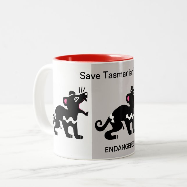 Tasse 2 Couleurs Animaux sauvages - Save TASMANIAN DEVILS - Austral (Devant gauche)