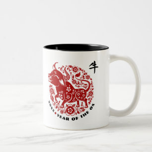 Tasse 2 Couleurs Année chinoise du boeuf  Cadeau personnalisé Ann