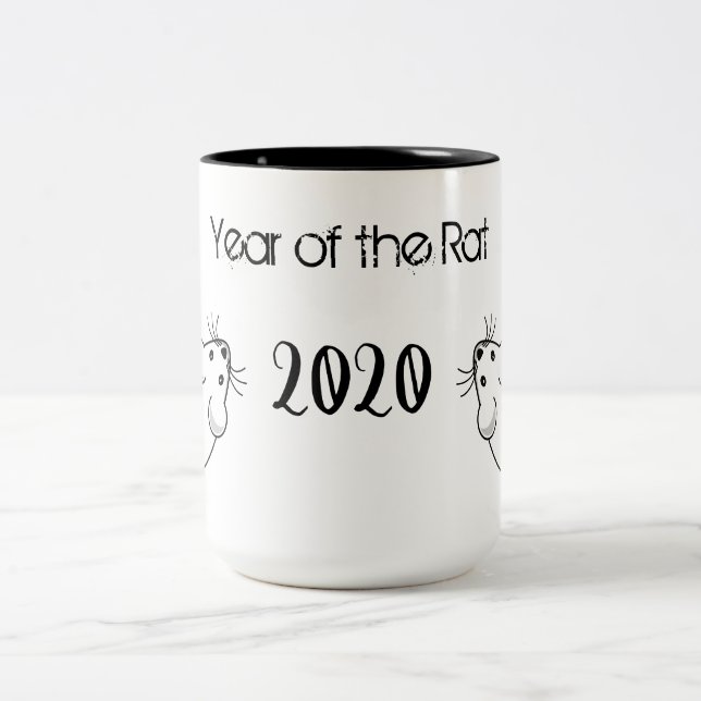 Tasse 2 Couleurs Année de la souris Rat 2020 avec texte (Centre)