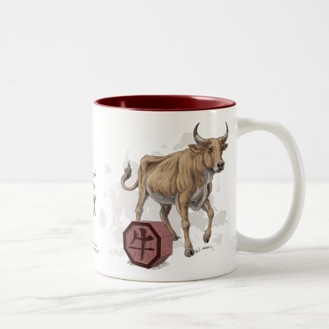 Tasse 2 Couleurs Année de l'Ox Chinese Zodiac Art (Droit)