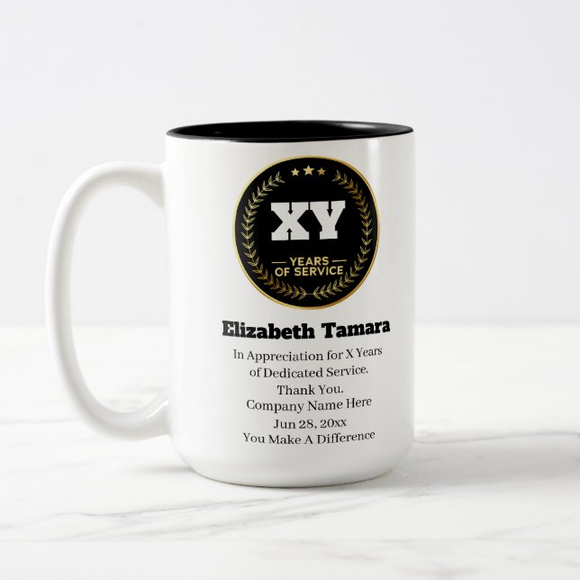 Tasse 2 Couleurs Année de travail personnalisée Appréciation de l'e (Gauche)