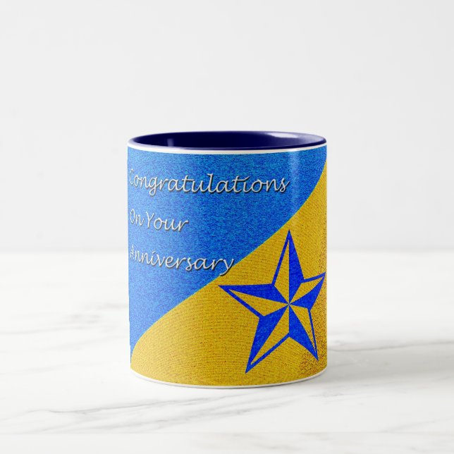 Tasse 2 Couleurs Anniversaire de l'employé Étoile bleue (Centre)