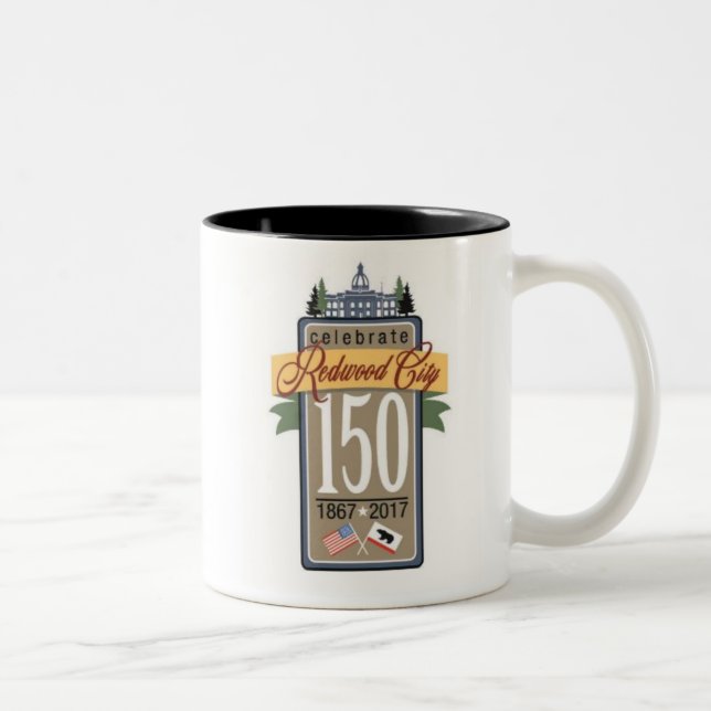 Tasse 2 Couleurs Anniversaire de Redwood City 150th (Droit)