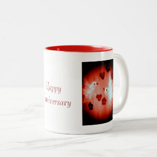Tasse 2 Couleurs Anniversaire des colombes et des coeurs Inséparabl