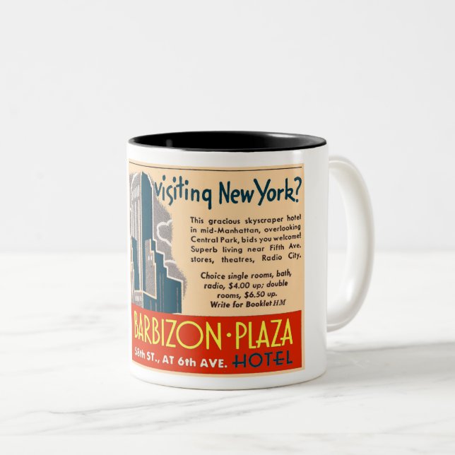 TASSE 2 COULEURS ANNONCE HÔTELIÈRE 1949 À NYC (Devant droit)