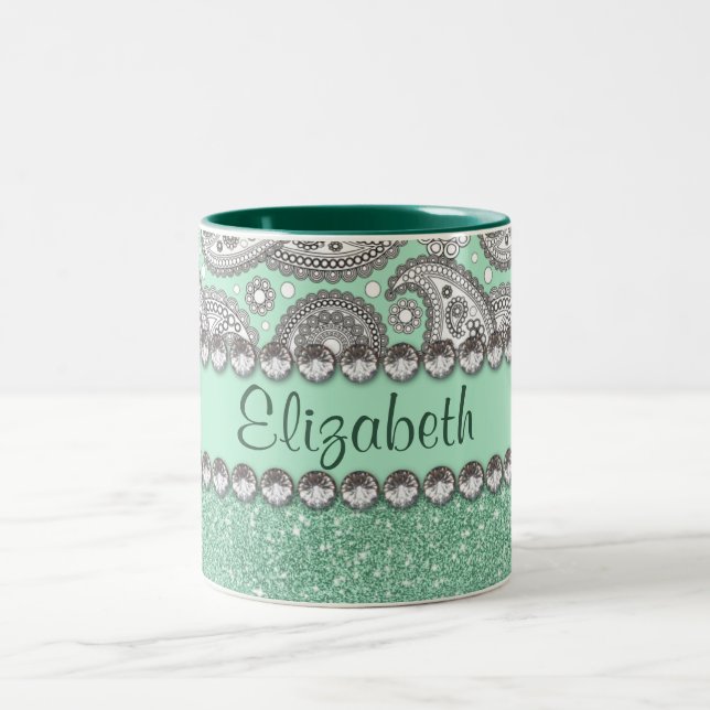 Tasse 2 Couleurs Aqua Parties scintillant Paisley Rhinestone Person (Centre)