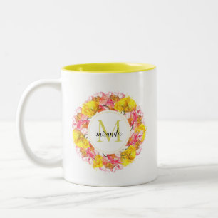 Tasse 2 Couleurs Aquarelle artistique Pavot Monogramme de couronne