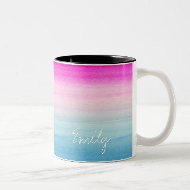 Tasse 2 Couleurs Aquarelle assez rose et bleue d'Ombre (Droit)