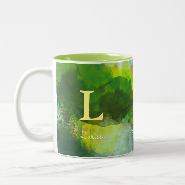 Tasse 2 Couleurs aquarelle avec nom & initial beau look (Gauche)