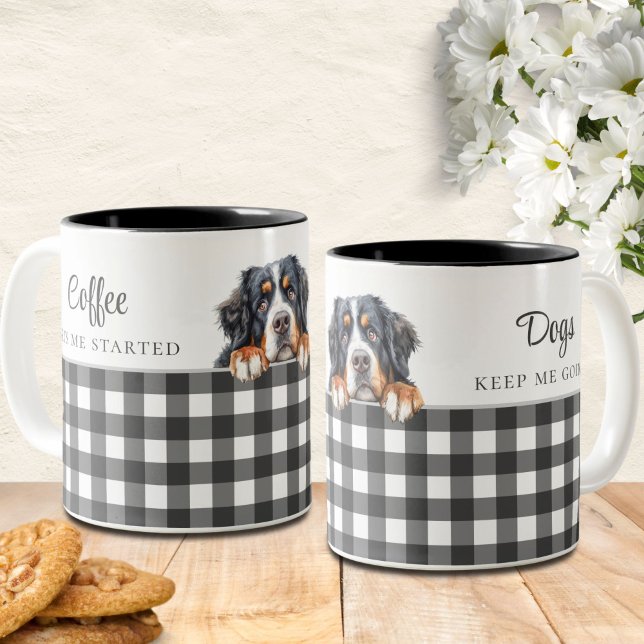Tasse 2 Couleurs Aquarelle Bernese Mountain Dog noir blanc plaid (Créateur téléchargé)