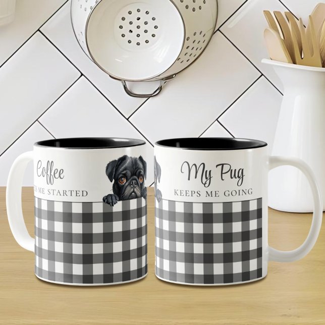 Tasse 2 Couleurs Aquarelle Black Carlin Chien Plaid Blanc Personnal (Créateur téléchargé)