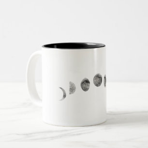 Tasse 2 Couleurs Aquarelle blanche noire Phases Lune minimaliste mo