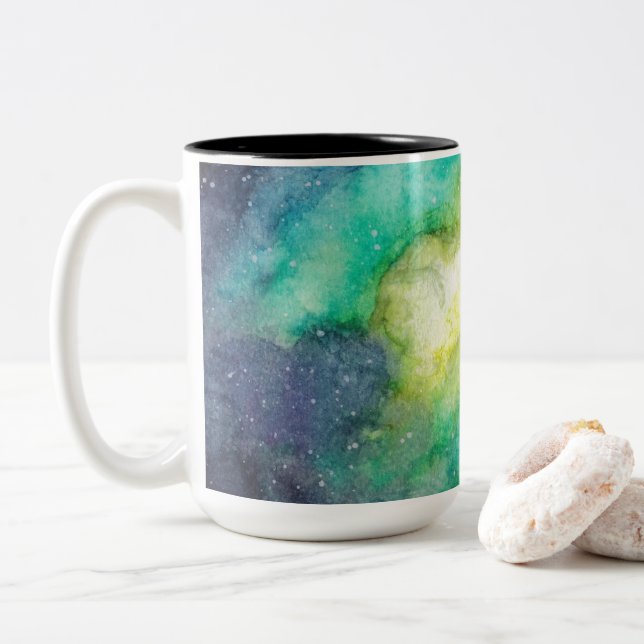 Tasse 2 Couleurs Aquarelle bleu vert galaxy fushia (Avec donut)