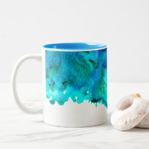 Tasse 2 Couleurs Aquarelle bleue Design océanique abstrait