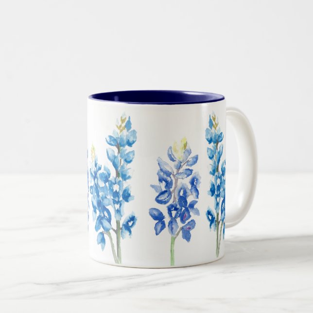 Tasse 2 Couleurs Aquarelle Bluebonnet Fleurs (Devant droit)