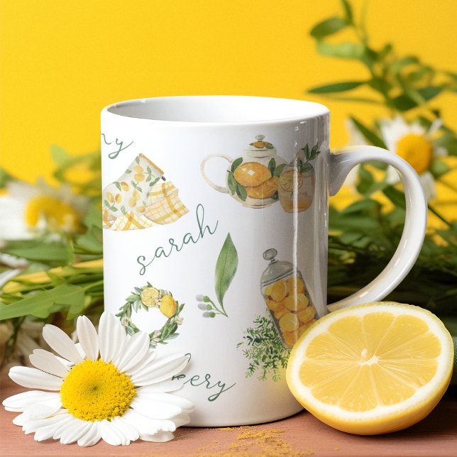 Tasse 2 Couleurs Aquarelle botanique de citron doux personnalisée (Créateur téléchargé)