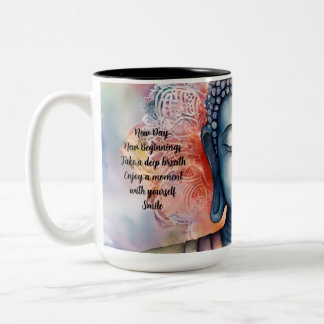Tasse 2 Couleurs Aquarelle Bouddha visage avec Arrière - plan Manda